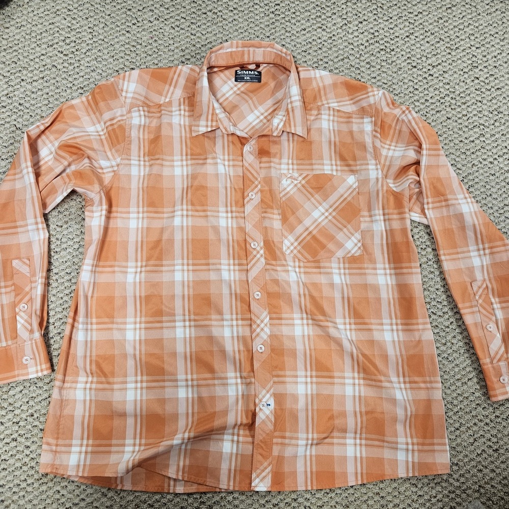 Simms Fishing Big Sky SS Long Sleeve Shirt UPF 50 Orange Fishing Shirt Mens XXL